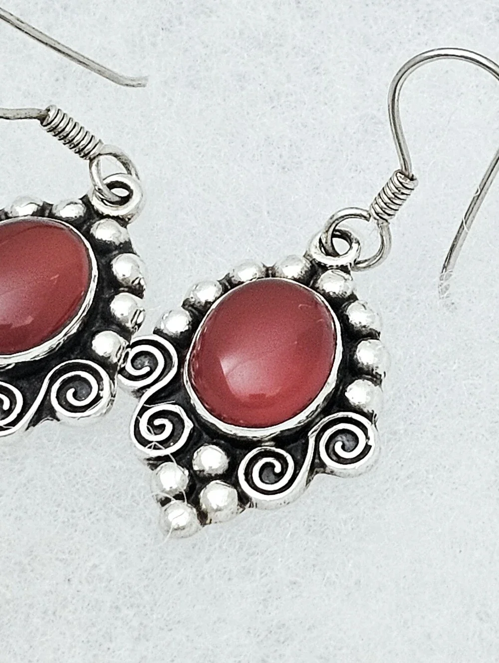 Mark Wasserman Sterling Silver Carnelian Caviar Bead Swirl Vintage Earrings